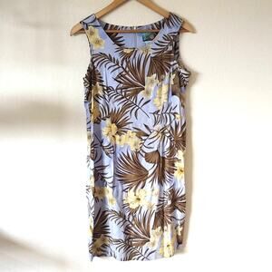 Vintage Bahama Beach Hawaiian print blue rayon dress